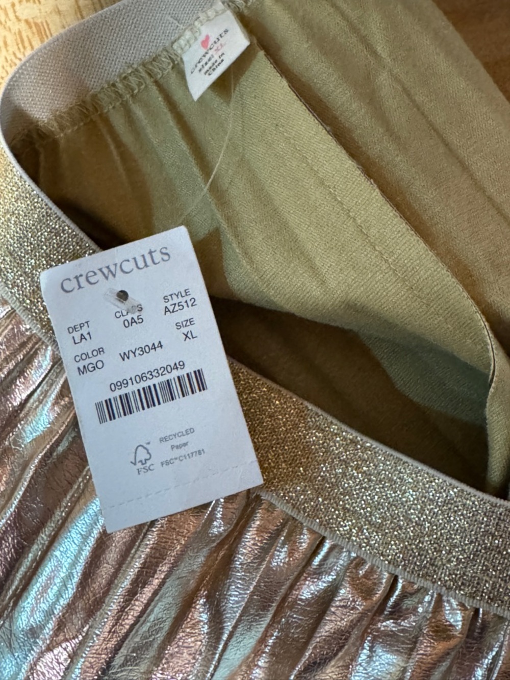 NWT CREWCUTS Metallic Gold Faux Leather Pleated Skirt w Sparkle Elastic Size XL - Picture 4 of 9